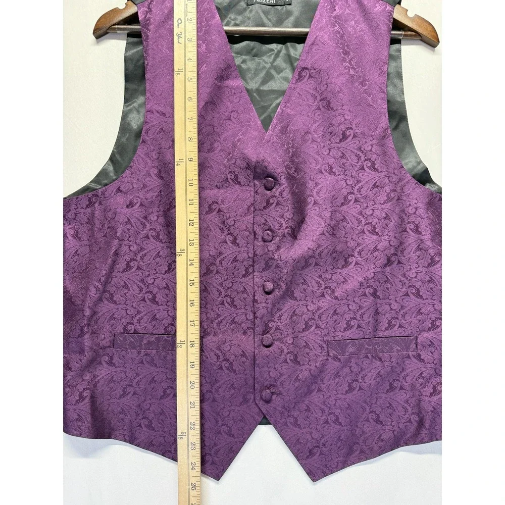 Alizeal Waistcoat Mens S Purple Jacquard Paisley Single‎ Breasted Wedding Formal